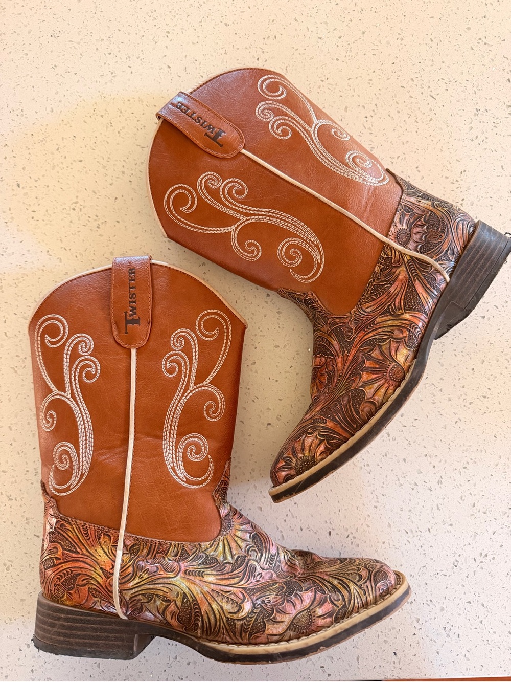 Twisted X Tan and Multicolor Tooled Leather Western Boots